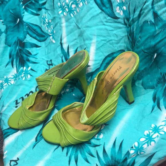 Lime green Pierre Dumas slide heels 5.5 shows wear - Picture 2 of 11